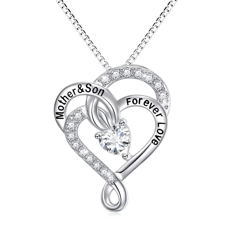 FLYOW Mom Christmas Gifts,Sterling Silver Mother and Son Forever Love Infinity Heart Pendant Necklace for Women Best Birthday Jewelry Mother's Day Present from Son - Image 1